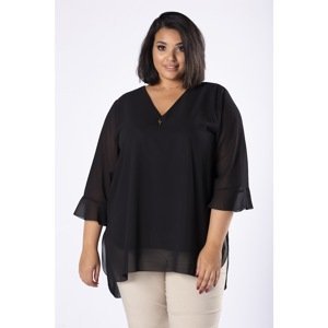 Tulle blouse with a shiny application at the neckline and frills