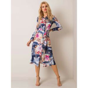 Navy blue and pink dress with a print