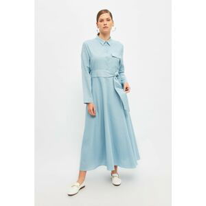 Trendyol Blue Shirt Collar Belted Dress