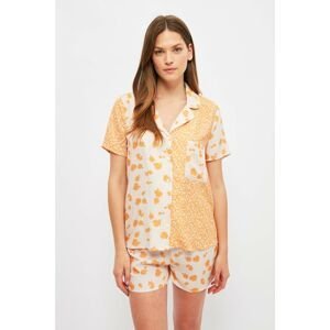 Trendyol Orange Floral Pattern Woven Pajamas Set