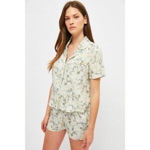 Trendyol Mint Floral Pattern Woven Pajamas Set