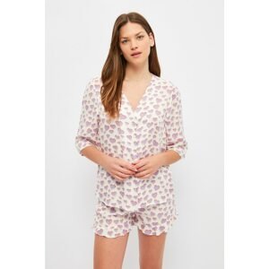 Trendyol White Heart Pattern Woven Pajamas Set