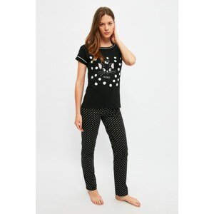 Trendyol Black Polka Dot Knitted Pajamas Set