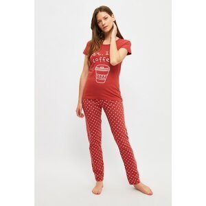 Trendyol Red Polka Dot Knitted Pajamas Set
