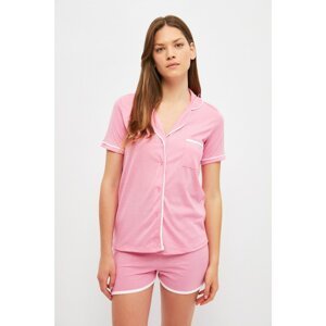 Trendyol Pink Ribbed Knitted Pajamas Set