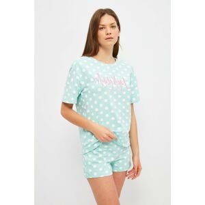 Trendyol Blue Polka Dot Knitted Pajamas Set