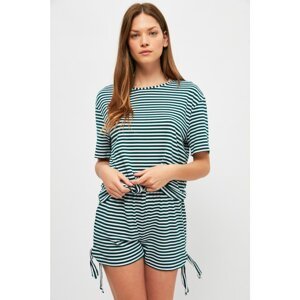 Trendyol Green Striped Knitted Pajamas Set