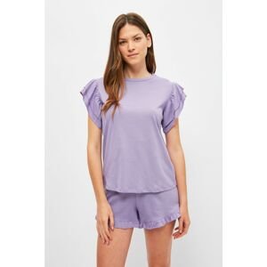 Trendyol Purple Ruffle Detailed Knitted Pajamas Set
