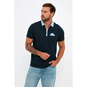 Trendyol Navy Blue Men Regular Fit Short Sleeved Cloud Embroidery Polo Neck T-shirt
