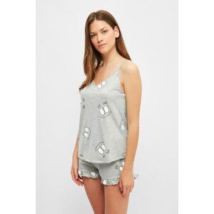 Trendyol Gray Graphic Printed Knitted Pajamas Set