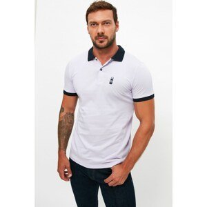Trendyol Lilac Men Slim Fit Short Sleeve Embroidered Polo Collar T-shirt