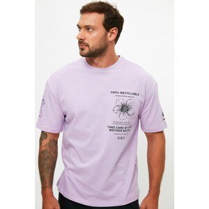 Trendyol Lilac Men's Wide Cut Printed T-Shirt