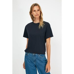 Trendyol Navy Blue Printed Knitted Boyfriend Pattern T-Shirt