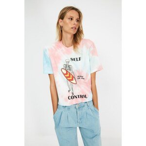 Trendyol Pink Printed Tie Dye Boyfriend Knitted T-Shirt