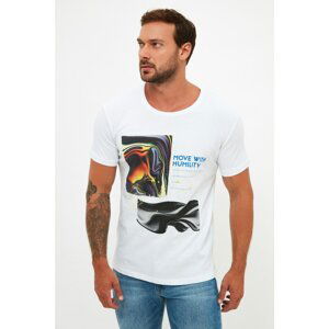 Trendyol White Men Regular Fit Short Sleeve Printed T-Shirt