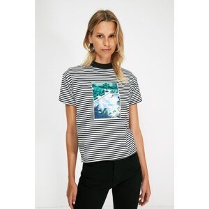 Trendyol Black Printed Basic Stand Up Knitted T-Shirt