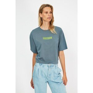 Trendyol Indigo Printed Loose Knitted T-Shirt