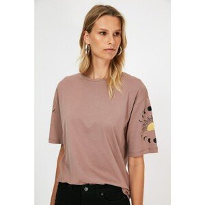 Trendyol Mink Printed Loose Pattern Knitted T-Shirt
