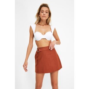 Trendyol Cinnamon Linen Textured Belt Detailed Skirt