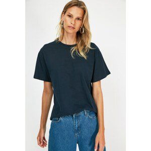 Trendyol Navy Blue Embroidered Boyfriend Knitted T-Shirt