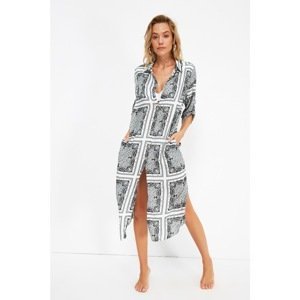 Trendyol Black and White Tile Patterned Buttoned Viscose Beach Dress