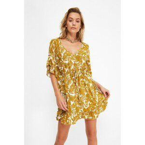 Trendyol Mustard Leaf Patterned Viscose Beach Dress