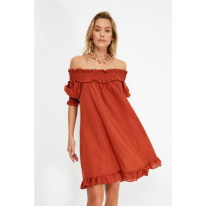 Trendyol Cinnamon Carmen Collar Voile Beach Dress