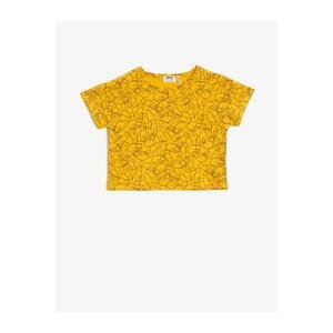 Koton Girl's Yellow Crew Neck Short Sleeve Cotton T-Shirt