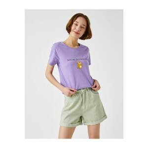 Koton Women's Purple Printed T-Shirt Cotton