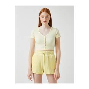 Koton Women's Yellow Crop T-Shirt with Ribbed Buttons