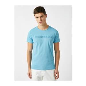 Koton Men's Blue Embossed Short Sleeve T-Shirt