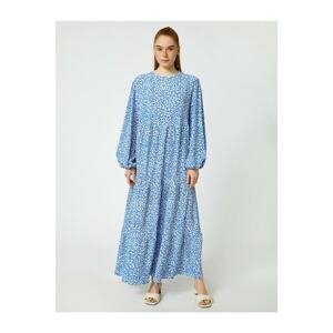 Koton Women's Blue Long Dress Patterned Long Sleeve