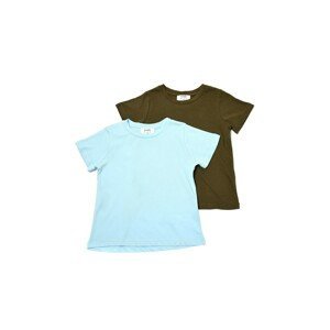 Trendyol Khaki-Blue 2-Pack Basic Crew Neck Unisex Kids Knitted T-Shirt