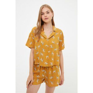 Trendyol Yellow Dog Pattern Woven Pajamas Set