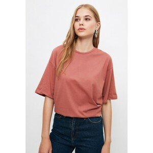 Trendyol Rose Dried Back Printed Loose Knitted T-Shirt