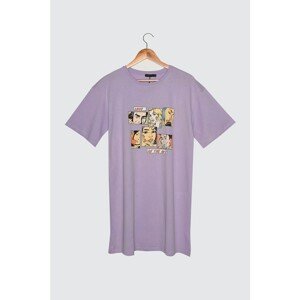 Trendyol Lilac Printed Knitted T-shirt Dress