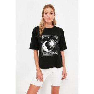 Trendyol Black Printed Loose Knitted T-Shirt