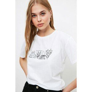 Trendyol White Printed Semifitted Knitted T-Shirt