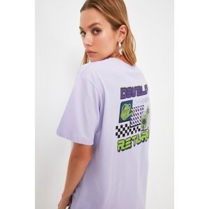Trendyol Lilac Front and Back Printed Boyfriend Knitted T-Shirt
