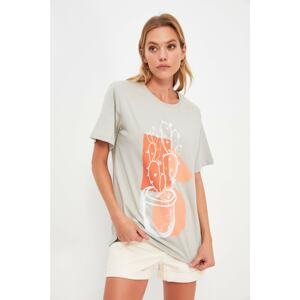 Trendyol Stone Printed Knitted T-Shirt