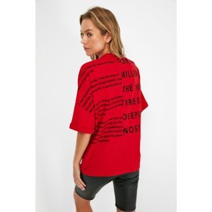 Trendyol Red Printed Boyfriend Knitted T-Shirt