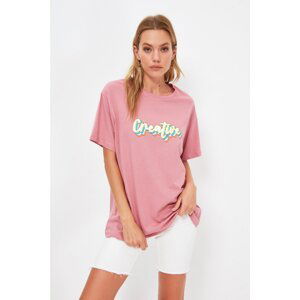 Trendyol Dried Rose Printed Boyfriend Knitted T-Shirt