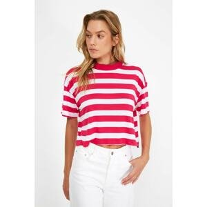 Trendyol Fuchsia Striped Crop Knitted T-Shirt