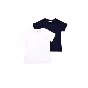 Trendyol Navy Blue-White 2-Pack Basic Crew Neck Unisex Kids Knitted T-Shirt