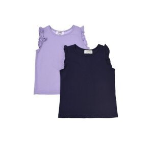 Trendyol Navy Blue-Lilac 2-Pack Frilly Girl's Basic Knitted Singlet