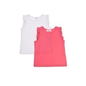 Trendyol White-Pink 2-Pack Frilly Girl's Basic Knitted Singlet