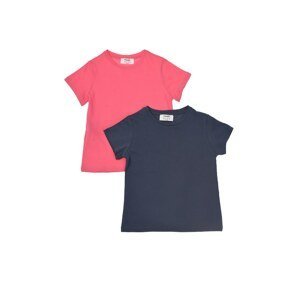 Trendyol Indigo-Pink 2-Pack Basic Crew Neck Girl Knitted T-Shirt