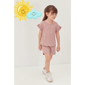 Trendyol Dried Rose Frill Detailed Girl Knitted Top-Top Set
