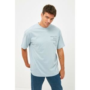 Trendyol Blue Men's Wide Cut Crew Neck Short Sleeve Printed T-Shirt