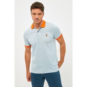 Trendyol Blue Men's Slim Fit Short Sleeve Embroidered Polo Collar T-shirt